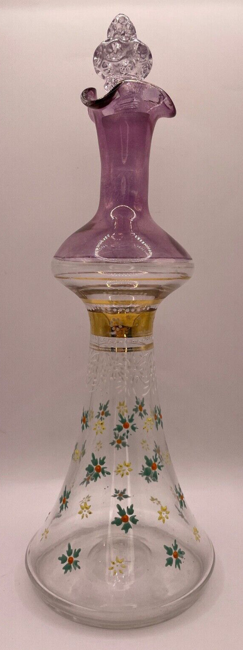 Vintage 1910-CA, Hand Painted Glass Bottle Pontil With Stopper - Pre-owned